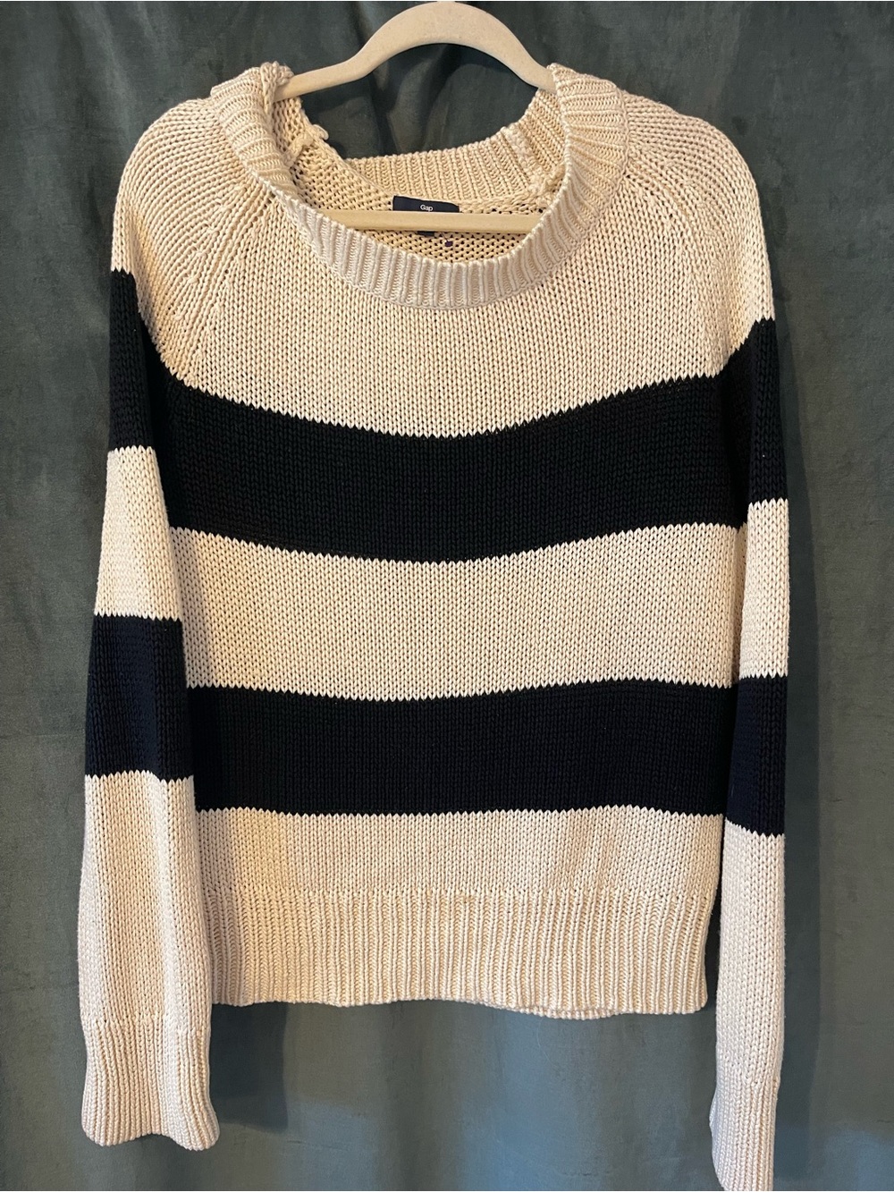 GAP Wide-Stripe Crewneck Sweater in Cream and Black Heavy Knit